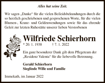 Traueranzeige von Wilfriede Schierhorn von UEL