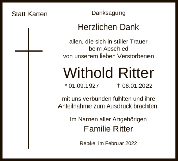 Traueranzeige von Withold Ritter von UEL