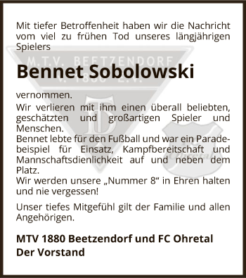 Traueranzeige von Bennet Sobolowski von UEL