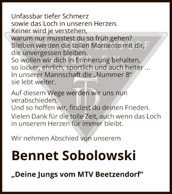 Traueranzeige von Bennet Sobolowski von UEL
