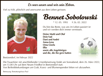Traueranzeige von Bennet Sobolowski von UEL
