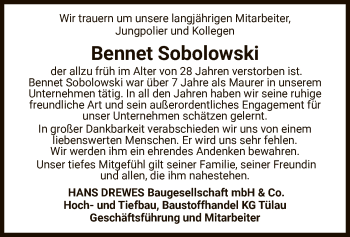 Traueranzeige von Bennet Sobolowski von UEL