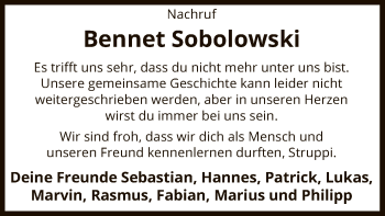 Traueranzeige von Bennet Sobolowski von UEL