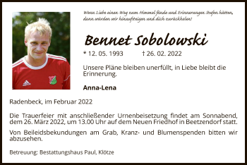 Traueranzeige von Bennet Sobolowski von UEL