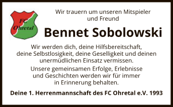 Traueranzeige von Bennet Sobolowski von UEL