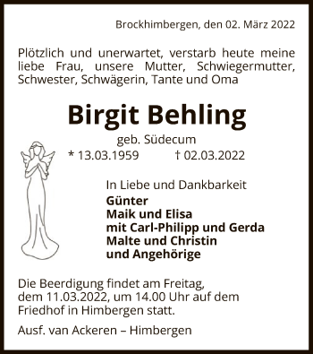 Traueranzeige von Birgit Behling von UEL