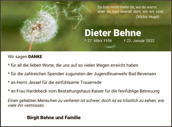 Traueranzeige von Dieter Behne von UEL