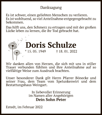 Traueranzeige von Doris Schulze von UEL