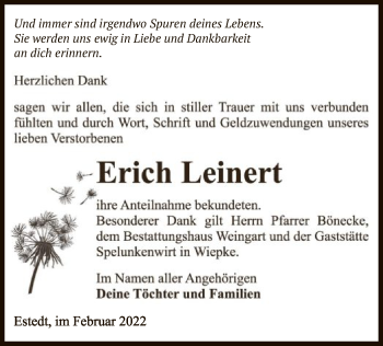 Traueranzeige von Erich Leinert von UEL