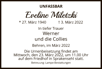 Traueranzeige von Eveline Miletzki von UEL