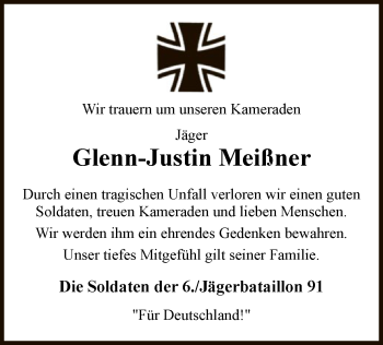 Traueranzeige von Glenn-Justin Meißner von UEL