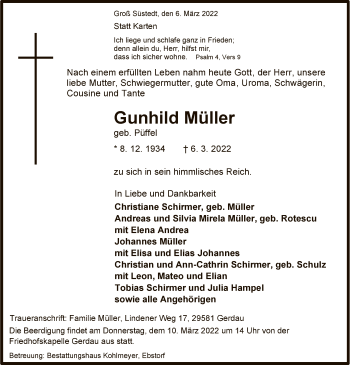 Traueranzeige von Gunhild Müller von UEL