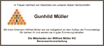 Traueranzeige von Gunhild Müller von UEL