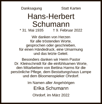 Traueranzeige von Hans-Herbert Schumann von UEL