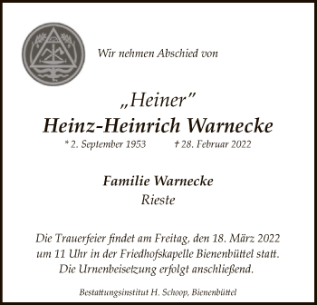 Traueranzeige von Heinz-Heinrich Warnecke von UEL