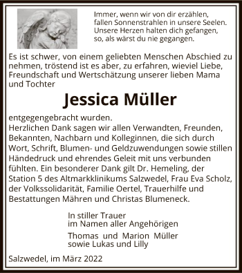Traueranzeige von Jessica Müller von UEL