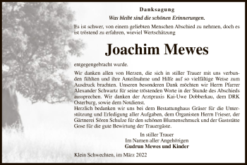 Traueranzeige von Joachim Mewes von UEL