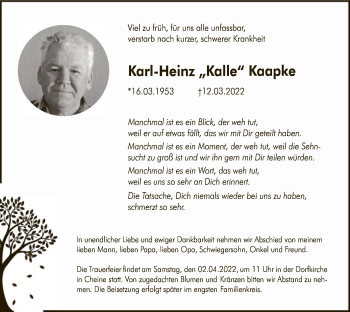 Traueranzeige von Karl-Heinz Kaapke von UEL