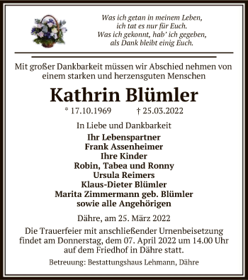 Traueranzeige von Kathrin Blümler von UEL