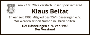 Traueranzeige von Klaus Beitat von UEL