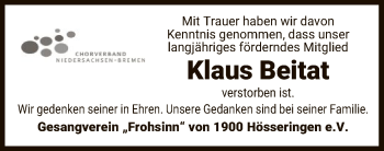 Traueranzeige von Klaus Beitat von UEL