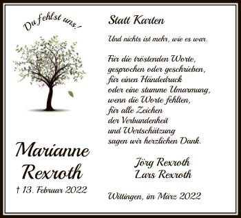 Traueranzeige von Marianne Rexroth von UEL