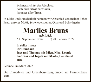 Traueranzeige von Marlies Bruns von UEL