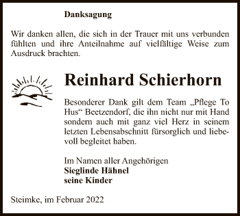 Traueranzeige von Reinhard Schierhorn von UEL