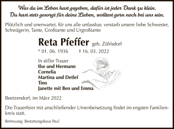 Traueranzeige von Reta Pfeffer von UEL