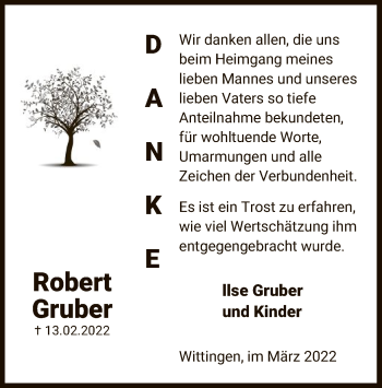 Traueranzeige von Robert Gruber von UEL