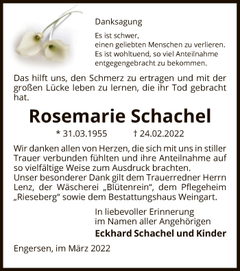 Traueranzeige von Rosemarie Schachel von UEL