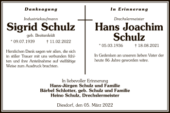 Traueranzeige von Sigrid und Hans Joachim Schulz von UEL