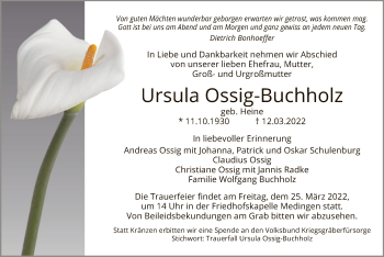 Traueranzeige von Ursula Ossig-Buchholz von UEL