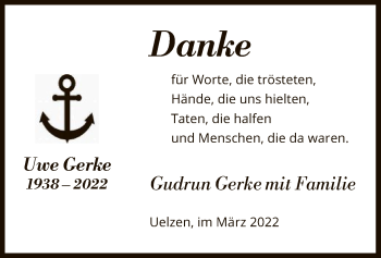 Traueranzeige von Uwe Gerke von UEL