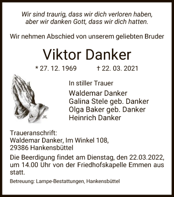 Traueranzeige von Viktor Danker von UEL