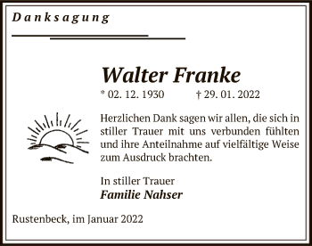 Traueranzeige von Walter Franke von UEL