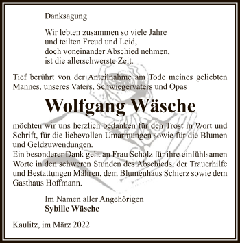 Traueranzeige von Wolfgang Wäsche von UEL