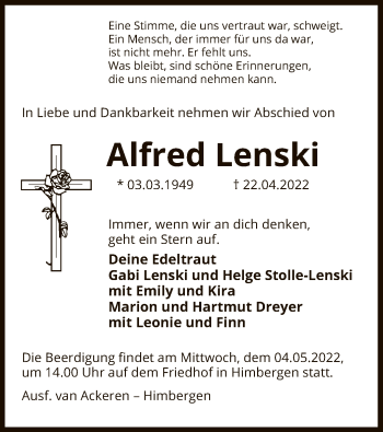 Traueranzeige von Alfred Lenski von UEL