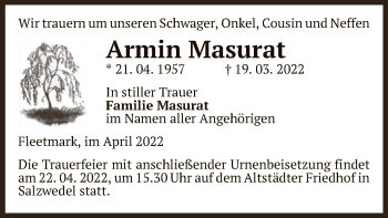 Traueranzeige von Armin Masurat von UEL