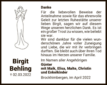 Traueranzeige von Birgit Behling von UEL