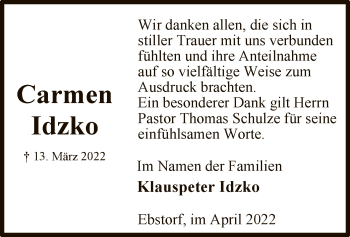 Traueranzeige von Carmen Idzko von UEL