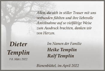 Traueranzeige von Dieter Templin von UEL