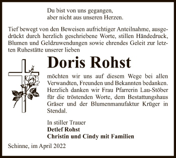 Traueranzeige von Doris Rohst von UEL