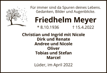 Traueranzeige von Friedhelm Meyer von UEL