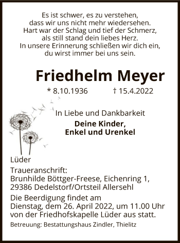 Traueranzeige von Friedhelm Meyer von UEL