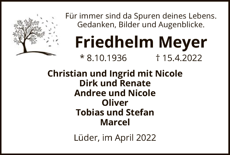  Traueranzeige für Friedhelm Meyer vom 26.04.2022 aus UEL