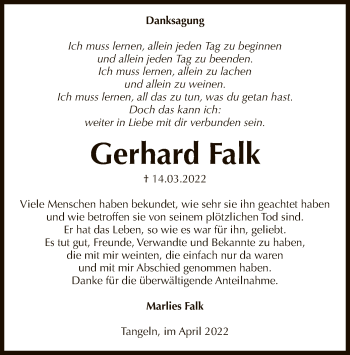 Traueranzeige von Gerhard Falk von UEL