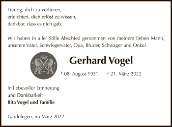 Traueranzeige von Gerhard Vogel von UEL