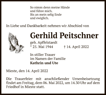 Traueranzeige von Gerhild Peitschner von UEL