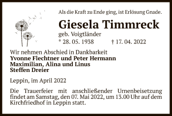 Traueranzeige von Giesela Timmreck von UEL